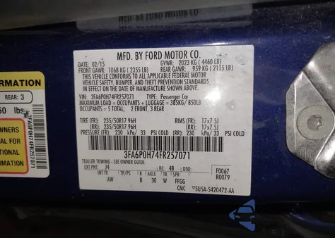 2015 Ford Fusion Se from USA, damaged, VIN 3FA6P0H74FR257071
